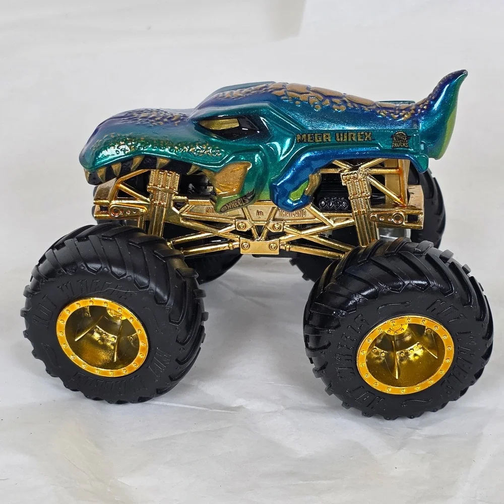 Hot Wheels Monster Trucks Mega Wrex Iridescent Teal Blue Gold Chrome 1:64 Scale